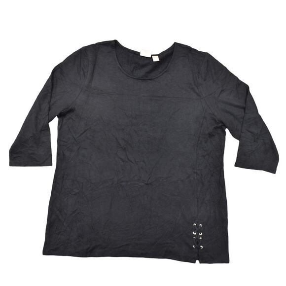 Chico's Size 3 Black Rayon Blouse - 23" Pit, 29" Length U Neck Long Sleeve - Picture 1 of 9